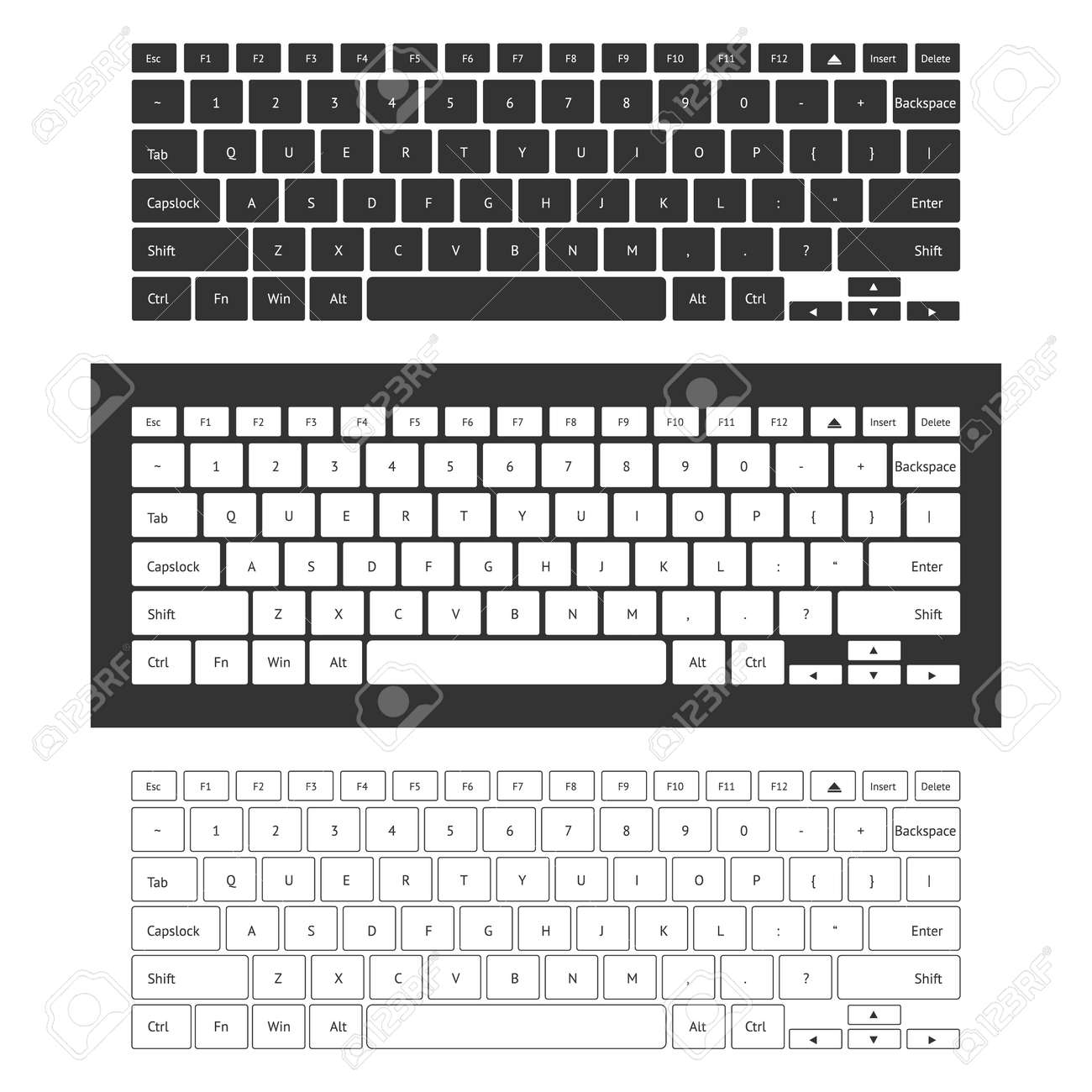 Outlined Laptop Keyboard Set On White And Black Backgrounds