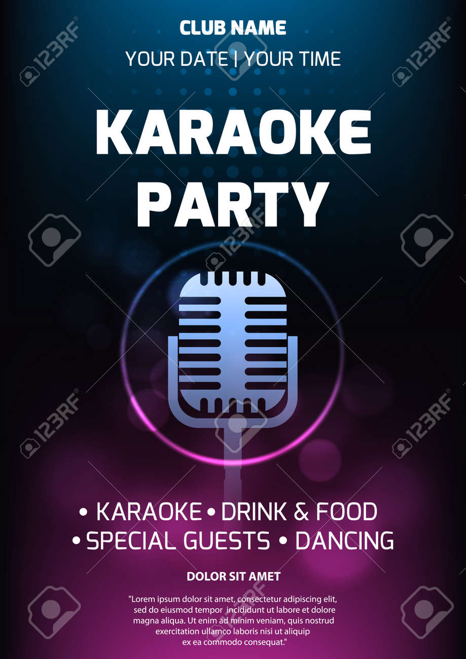 karaoke party invitation flyer template dark background with