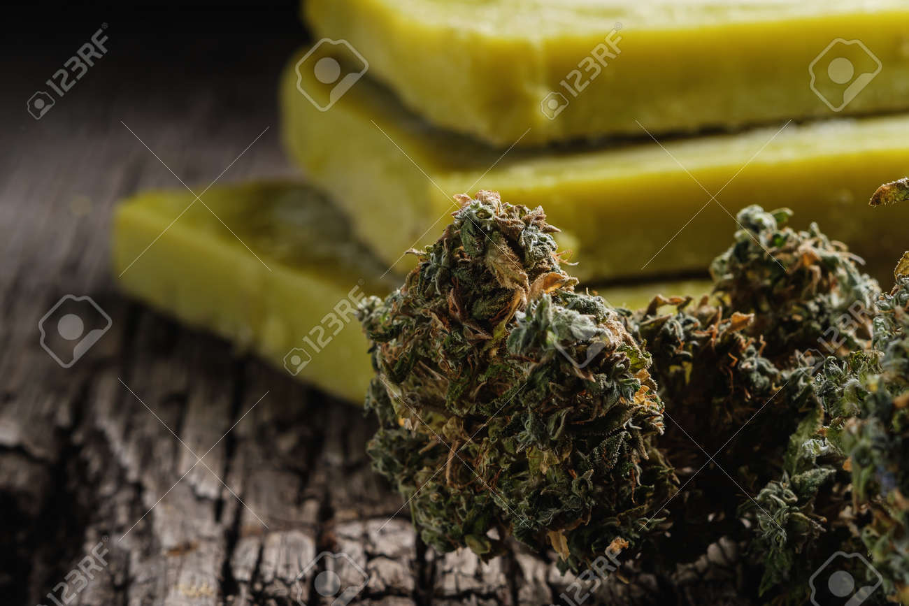 Rustic Cannabis Butter And Medical Marijuana Bud On Old Rust Metal Dripping Pan Old Wooden Background Horizontal Orientation Close Up Stock Photo Picture And Royalty Free Image Image