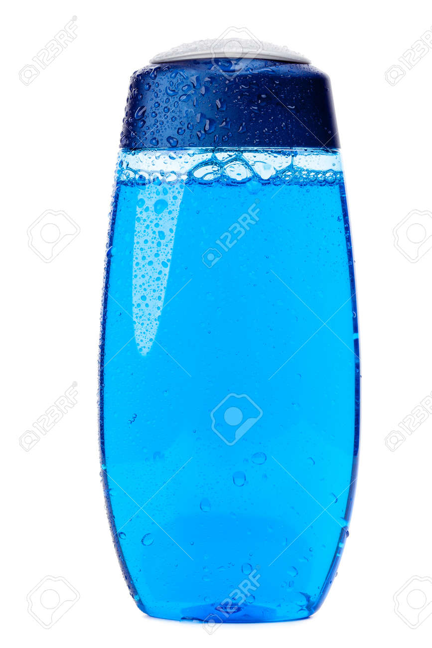 白で隔離される青いシャンプー ボトル の写真素材 画像素材 Image