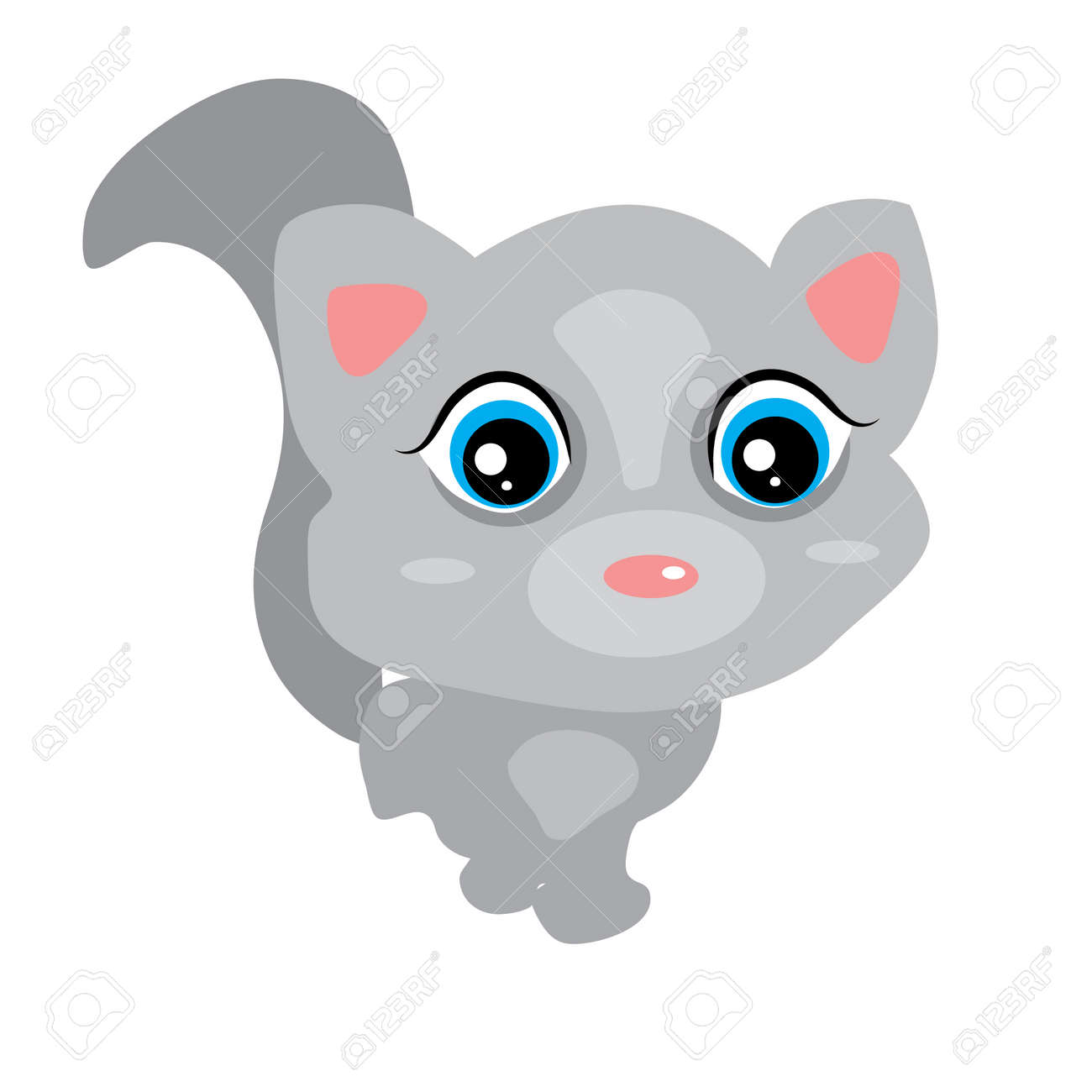 Chat Gris De Contour Avec De Grands Yeux Les Oreilles Roses Personnage De Dessin Anime Mignon Animaux Kawaii Collection Pet Design Plat Vector Illustration Clip Art Libres De Droits Vecteurs Et