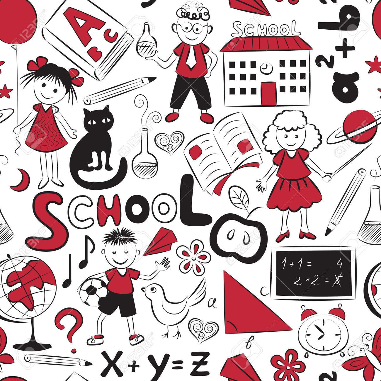 Vector seamless pattern with doodles of children and different school things - 14809067 Vector seamless pattern with doodles of children and different school things - 14809067