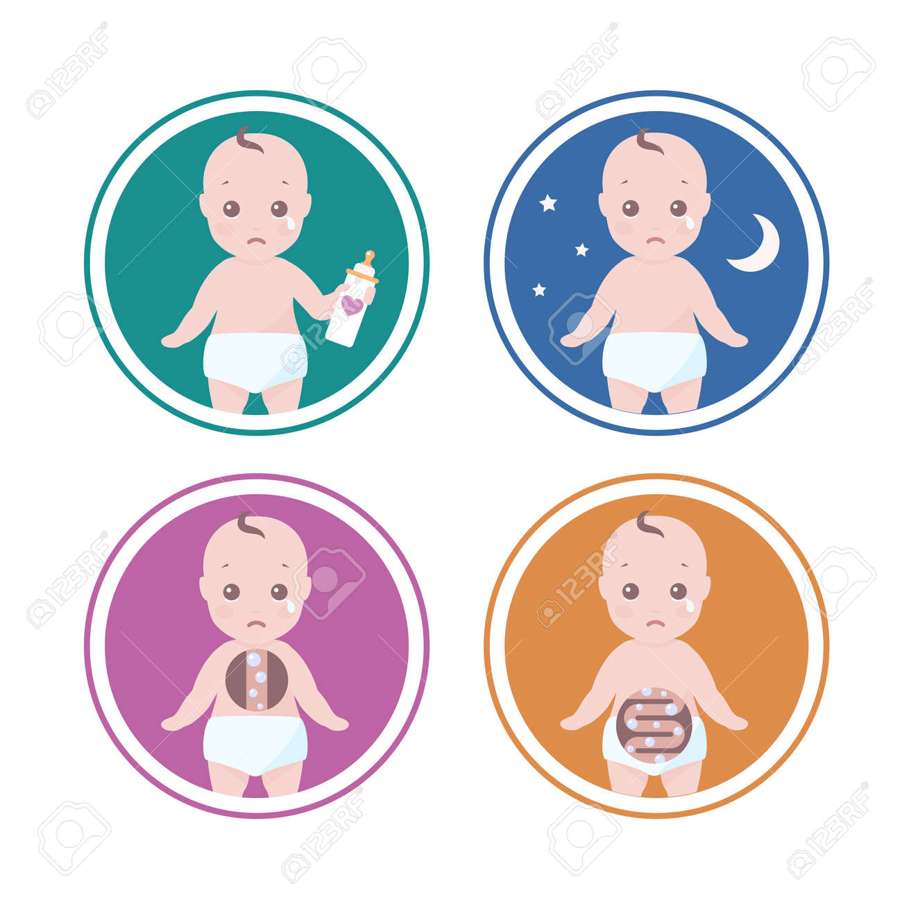 Ensemble De Quatre Illustrations Avec Raison Pour Laquelle Un Cri De Bebe Comme Il A Faim A Des Coliques Ou Avez Besoin De Sommeil Clip Art Libres De Droits Vecteurs Et Ensemble De Quatre Illustrations Avec Raison Pour Laquelle Un Cri De Bebe Comme Il A Faim A Des Coliques Ou Avez Besoin De Sommeil Clip Art Libres De Droits Vecteurs Et