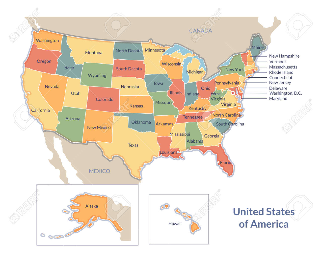 Mapa Político De Ee Uu Con Los 50 Estados Ilustraciones Vectoriales Clip Art Vectorizado Libre De Derechos Image 60012520