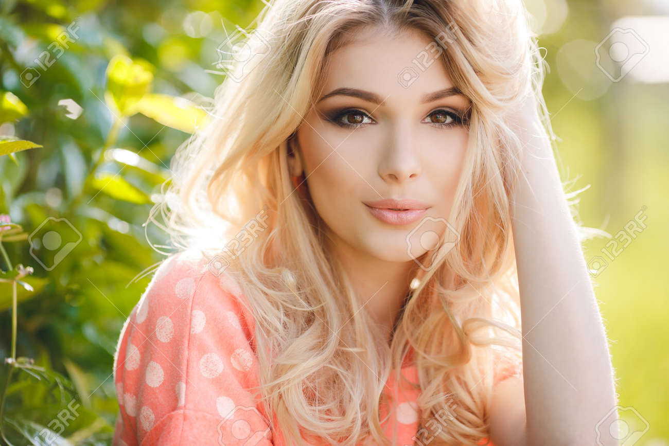 Summer Portrait Of A Beautiful Woman.Very Beautiful Blonde Girl