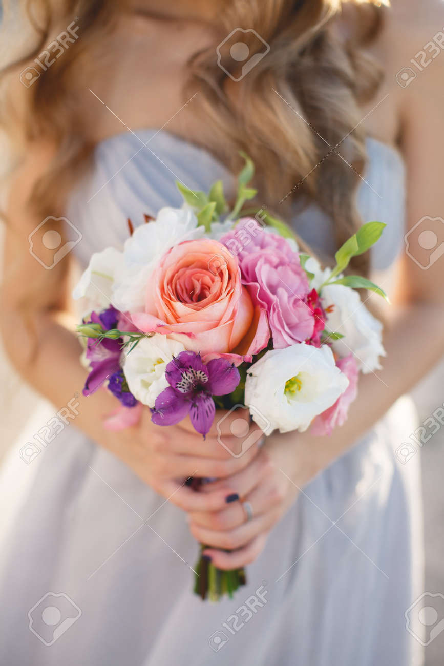 Beautiful Wedding Bouquet Of Assorted Colors Of White Pink Stock Photo Picture And Royalty Free Image Image 64676356