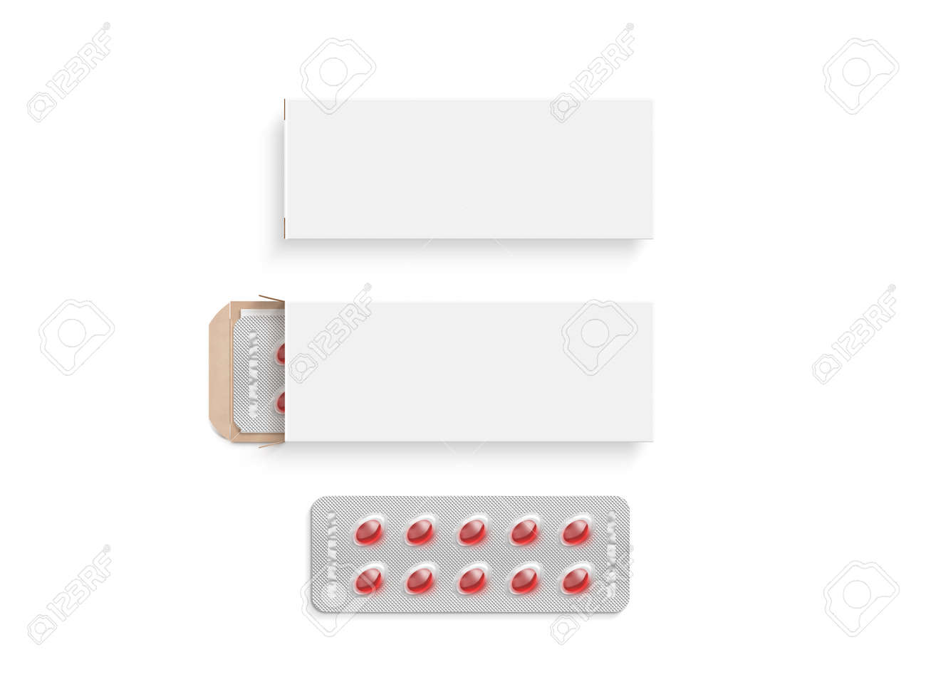 blank white pill box design mockup set isolated 3d illustration pill template