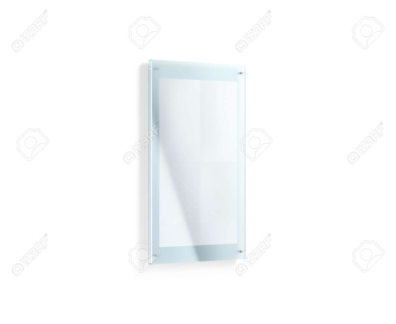 Download Blank White Folded Poster Mockup Under The Acrylic Holder 3d Rendering Glass Sign Plate Holding Clear Affiche Mock Up Paper Canvas In Transparent Frame Template Isolated Vertical A3 Print Placard Stock Photo