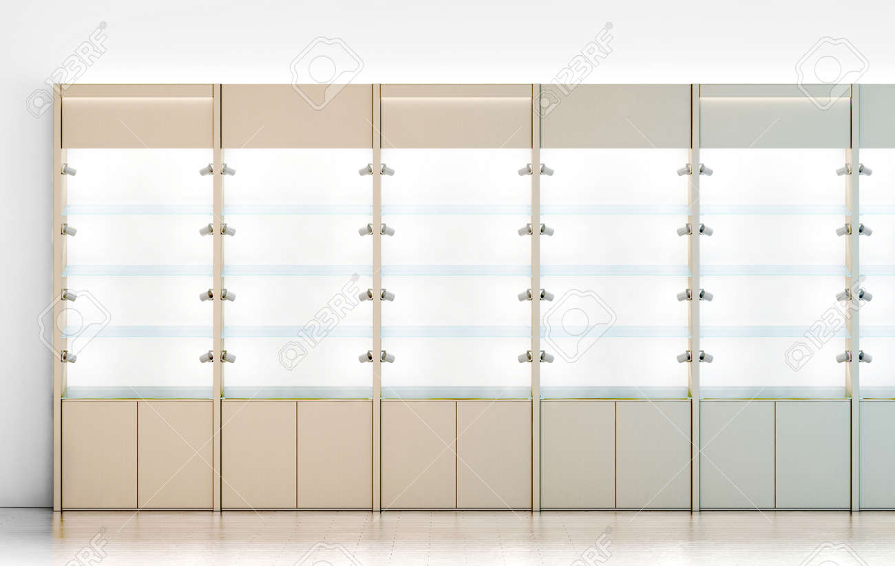 Blank Wooden Showcase Design Mockup 3d Rendering Clear White