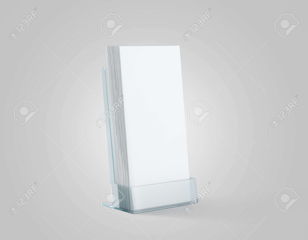 Download Blank White Flyers Stack Mockup In Glass Plastic Holder 3d Rendering Stock Photo Picture And Royalty Free Image Image 73484339