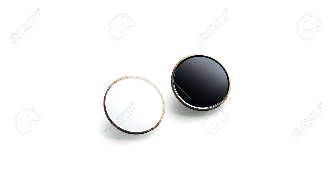 Download Blank Black And White Round Gold Lapel Badge Mock Up Side View Stock Photo Picture And Royalty Free Image Image 87540303