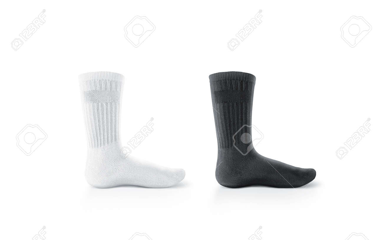 blank black and white long socks design mockup isolated pair
