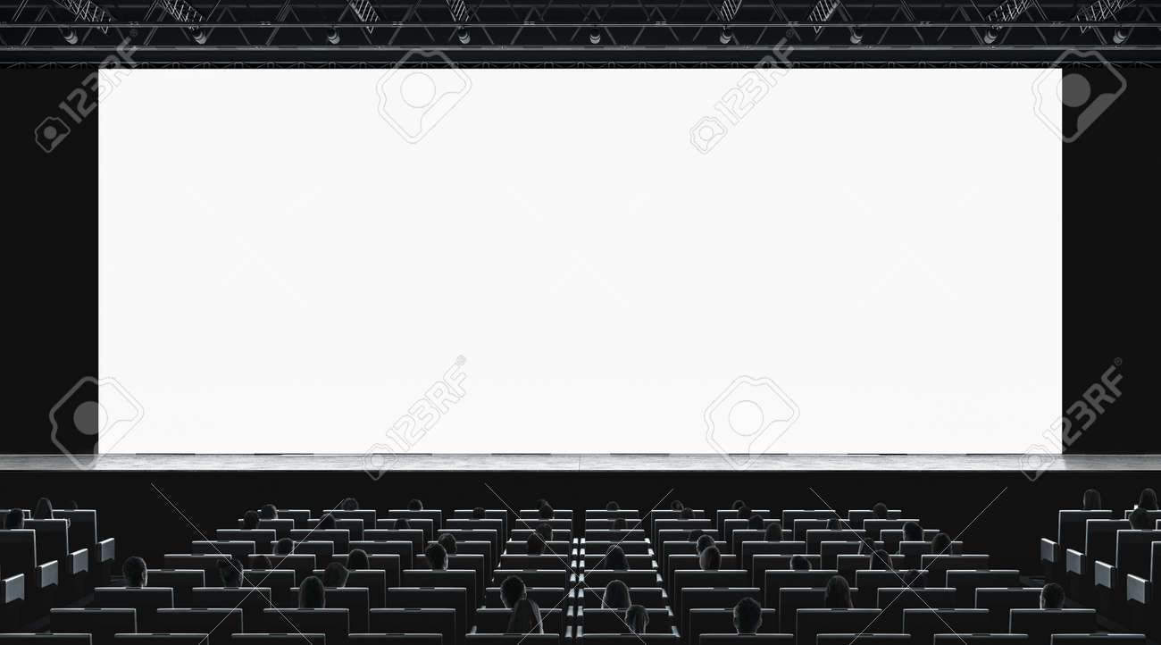 Download Cinema Hall With Auditorium Watching Movie On Blank Screen Mockup Stock Photo Picture And Royalty Free Image Image 111761965