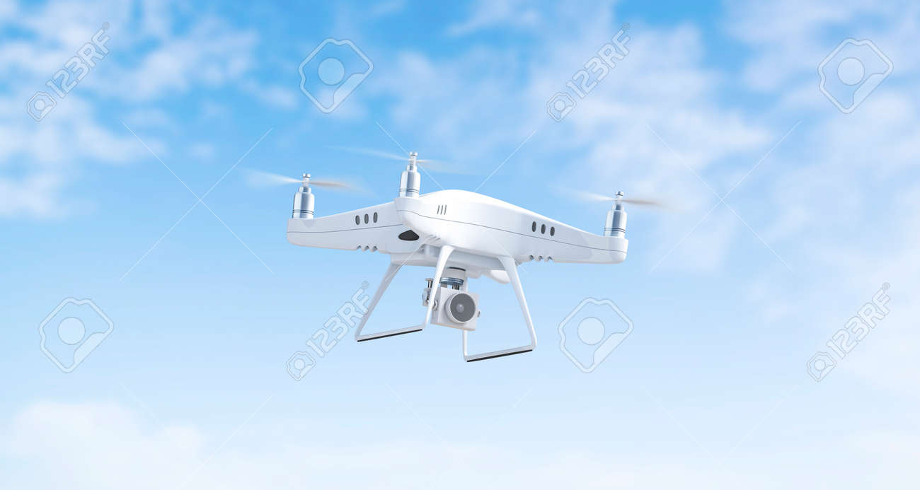 Download Blank White Flying Quadcopter Mockup On Sky Background 3d Rendering Stock Photo Picture And Royalty Free Image Image 117191024