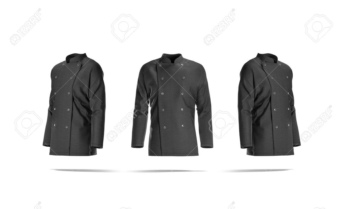 Download Blank Black Chef Jacket With Buttons Mockup Front And Side View Stock Photo Picture And Royalty Free Image Image 146609681