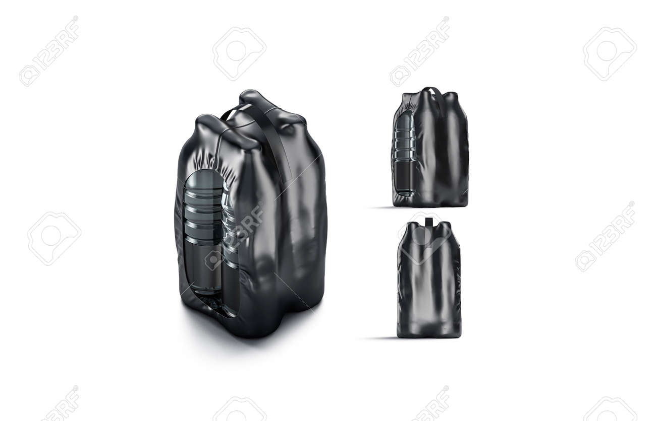 Download Blank Plastic Bottle In Black Shrink Wrap Mockup Different Views Stock Photo Picture And Royalty Free Image Image 165850446