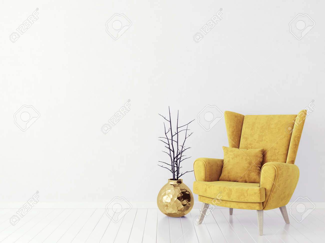 Gelber Sessel Isoliert Auf Einem Weissen 3d Darstellung Lizenzfreie Fotos Bilder Und Stock Fotografie Image
