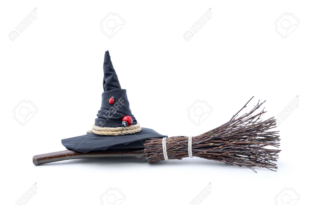 Magic Broom and Witch Hat on a White Background - 88119386 Magic Broom and Witch Hat on a White Background - 88119386