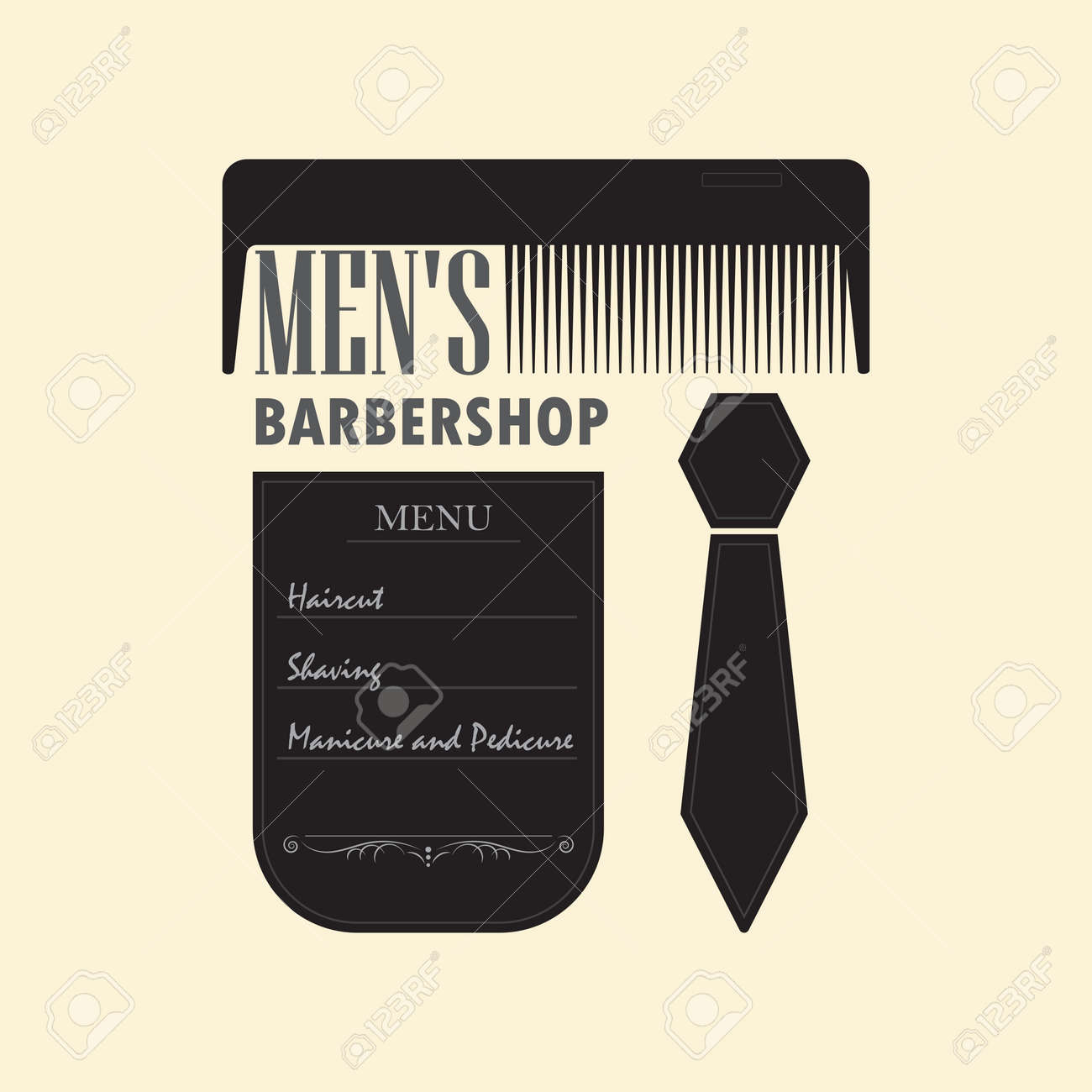 Mens hair salon with a menu sign. Signboard barber shop with..