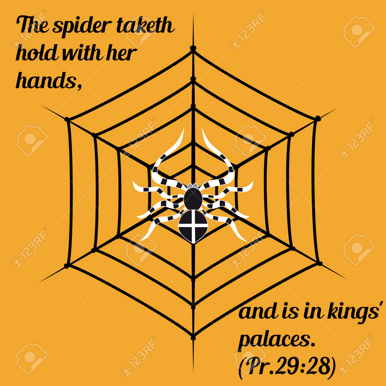 Spider Sitting On A Cobweb And The Biblical Text The Spider Taketh Hold  With Her Hands And Is In Kings' Palaces. Royalty Free Svg, Cliparts,  Vectors, And Stock Illustration. Image 68730400.