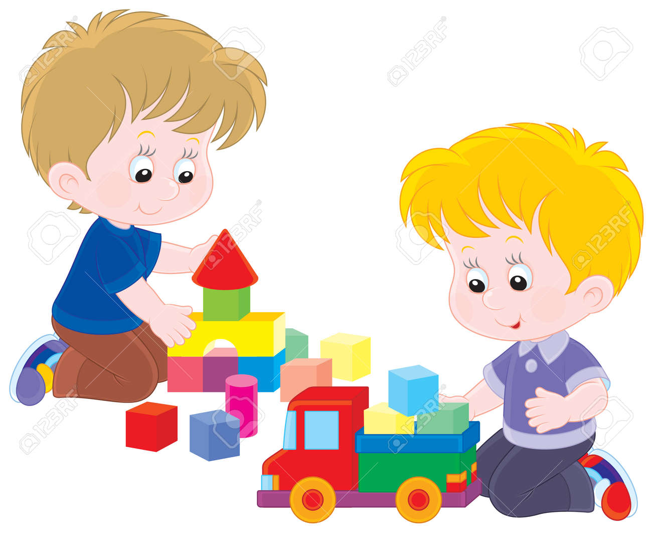 kids playing with toy trucks