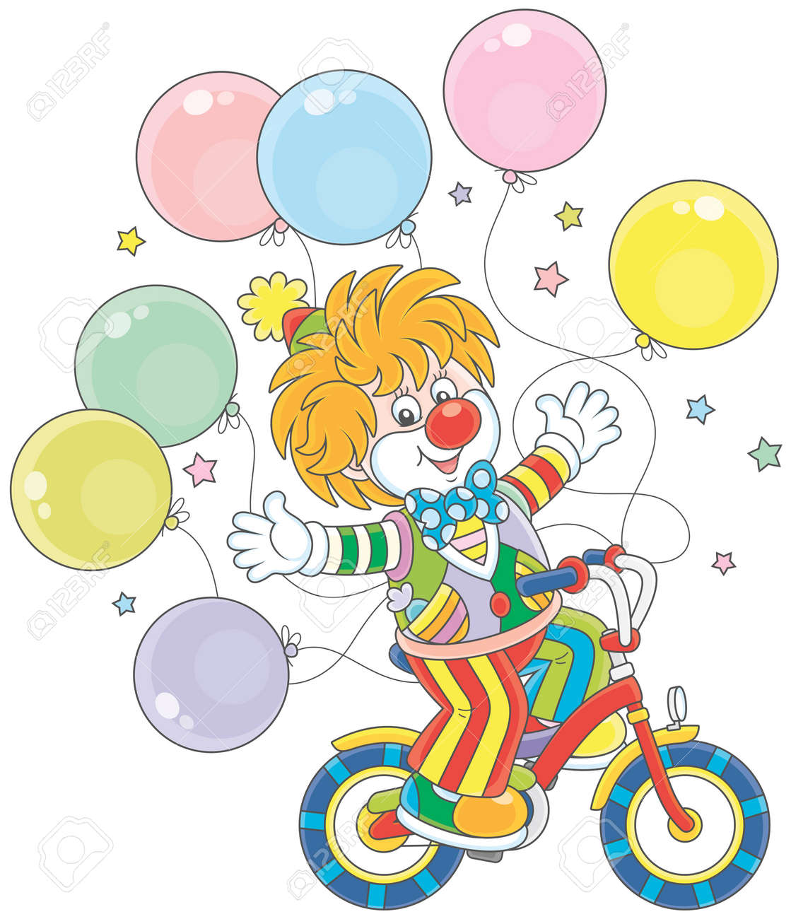 Download Ginger Circus Clown Riding His Bicycle With Balloons Royalty Free Cliparts Vectors And Stock Illustration Image 99923042