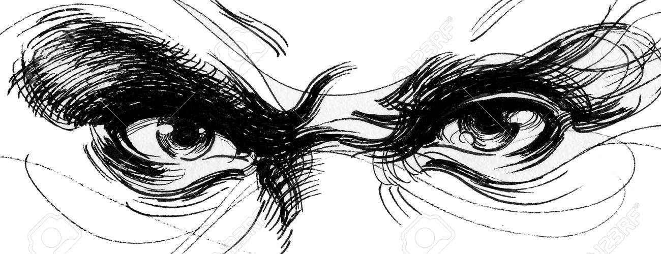 Angry Eyes Ink Black And White Drawing