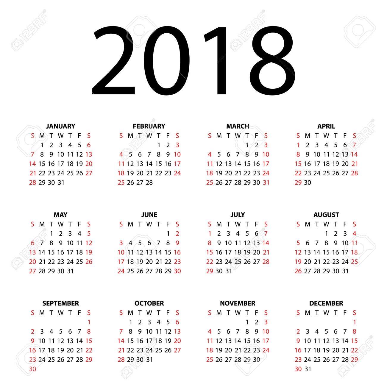 Calendar for 2018 on white background Vector EPS10 - 24058499 Calendar for 2018 on white background Vector EPS10 - 24058499