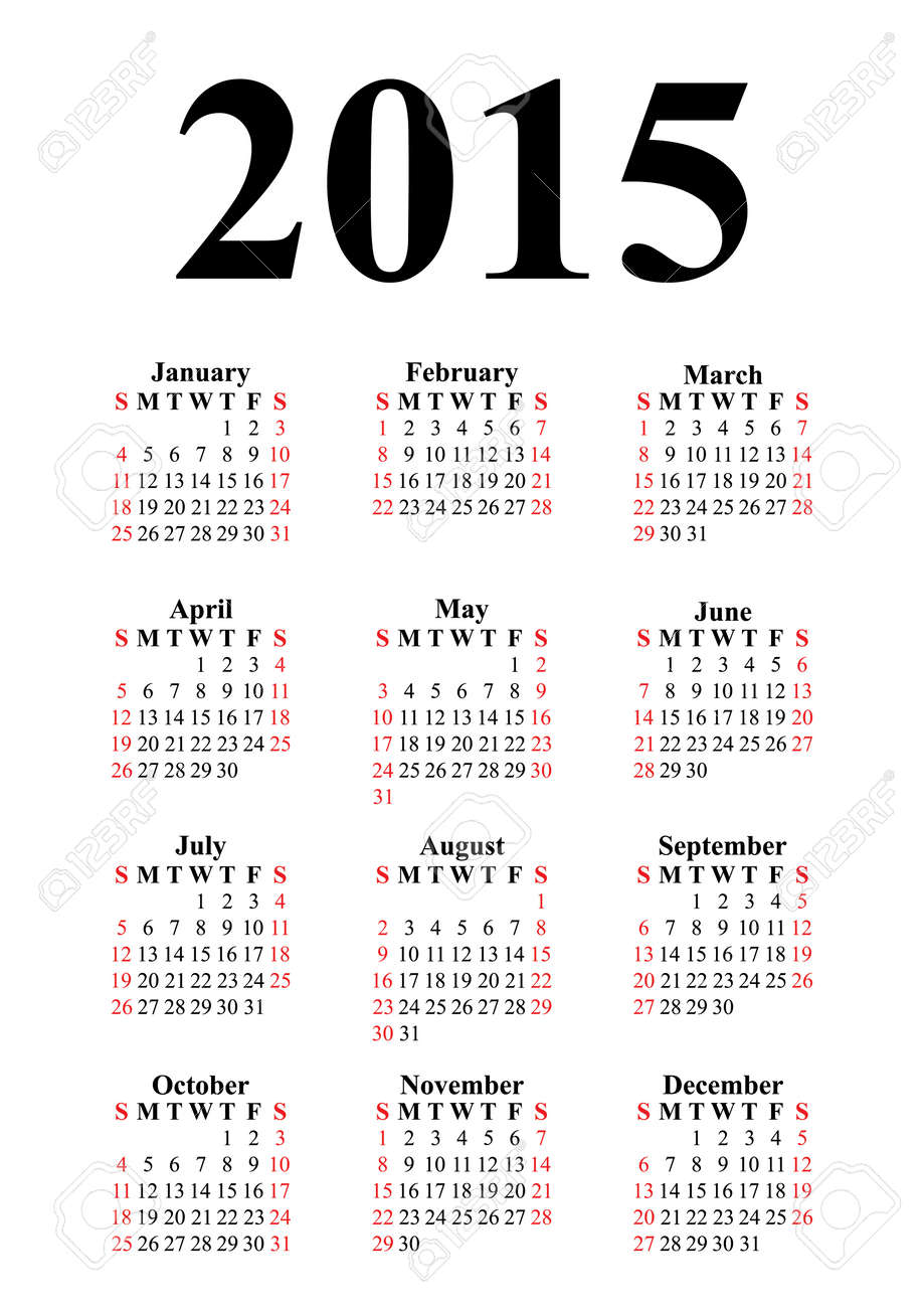 vertical calendar for 2015 on white background vector royalty free vertical calendar 2015
