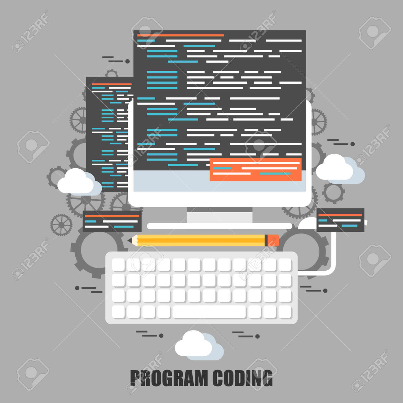 Flat Concept Of Program Coding App And Web Development Can
