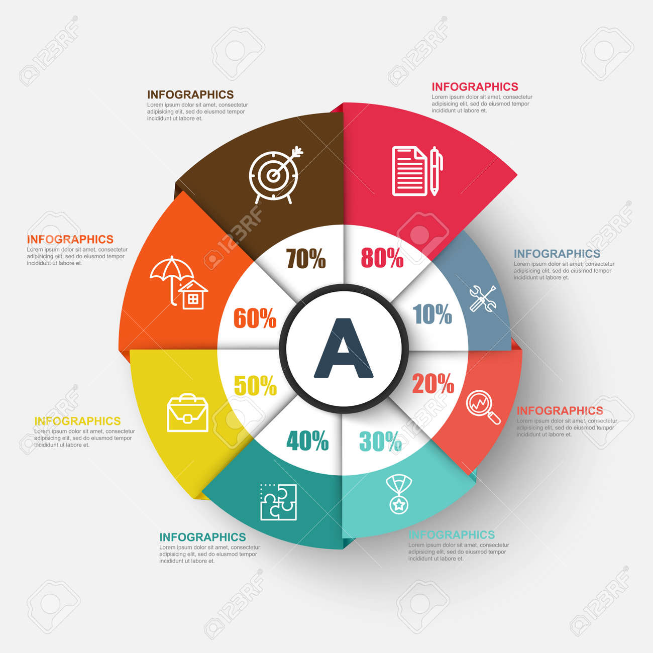 インフォ グラフィック ビジネス サークル ベクトル デザイン テンプレートです データの可視化 ワークフロー サイクル図 円グラフ 円形 ファイナンス マーケティングのアイコン 情報グラフィックスに使用できます のイラスト素材 ベクタ Image