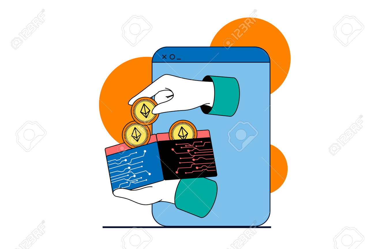 Concepto De Mercado De Criptomonedas Con Escena De Personas En Inversiones  Criptográficas De Diseño Web Plano Y Ganar Dinero En Billeteras Digitales  Ilustración Vectorial Para Material De Marketing De Pancartas En Redes