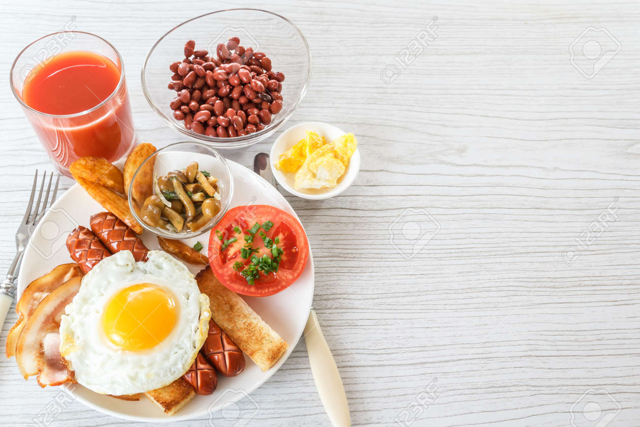 Full English Breakfast With Smoked Sausages Scrambled Eggs Stock Photo Picture And Royalty Free Image Image