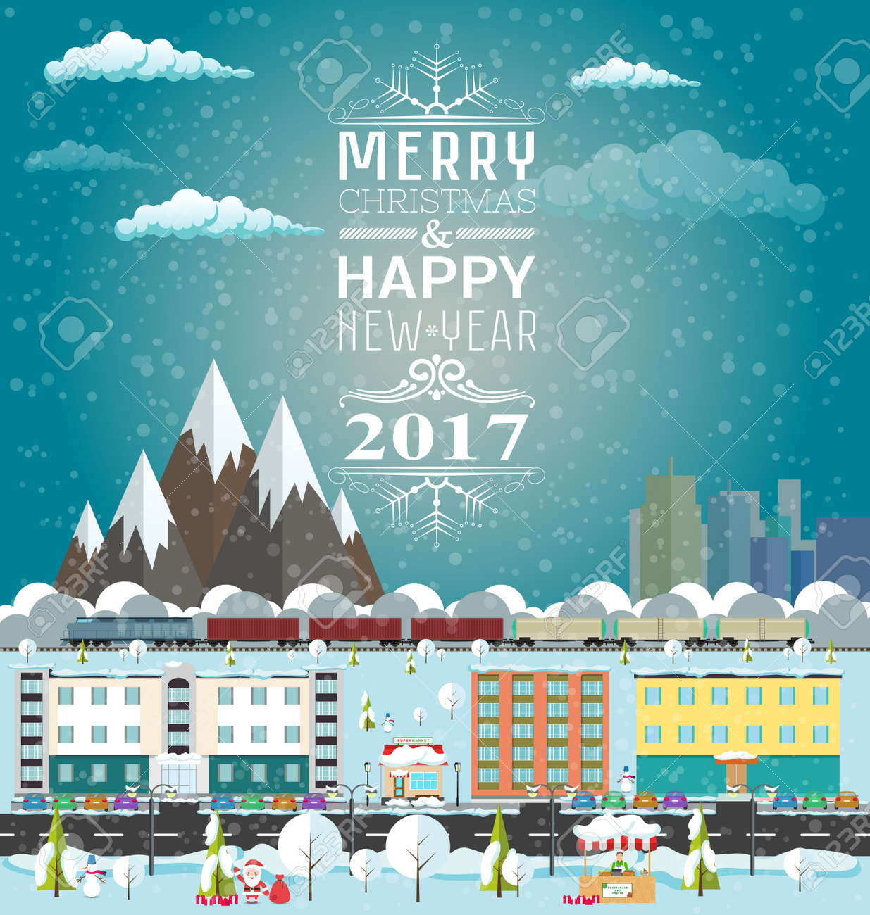 invitation or winter s card merry christmas and happy new year