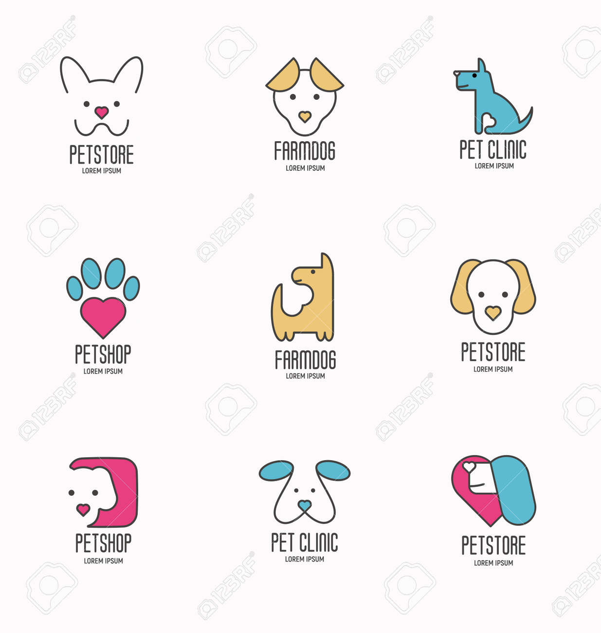 Set Of Colorful Logotypes With Dogs For Vet Clinic Pet Shop Royalty Free Cliparts Vectors And Stock Illustration Image 78275702