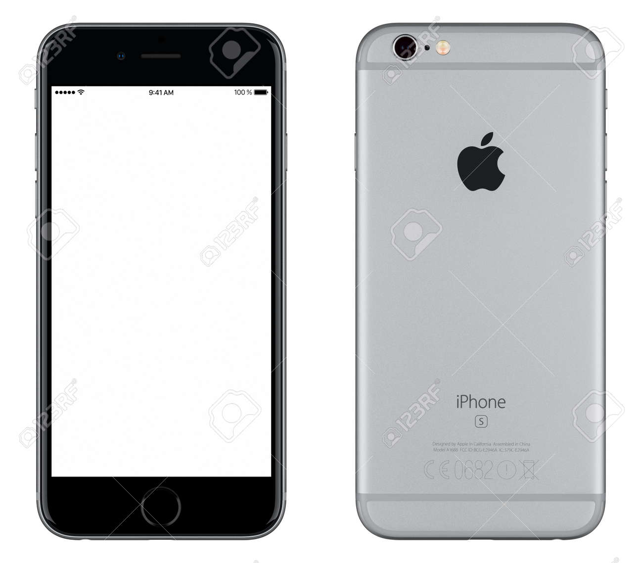 スペース グレー アップル Iphone 6 S モックアップを白い画面とアップル社のロゴと背面側のヴァルナ ブルガリア 15 年 10 月 24 日 フロント ビュー 白で隔離 の写真素材 画像素材 Image