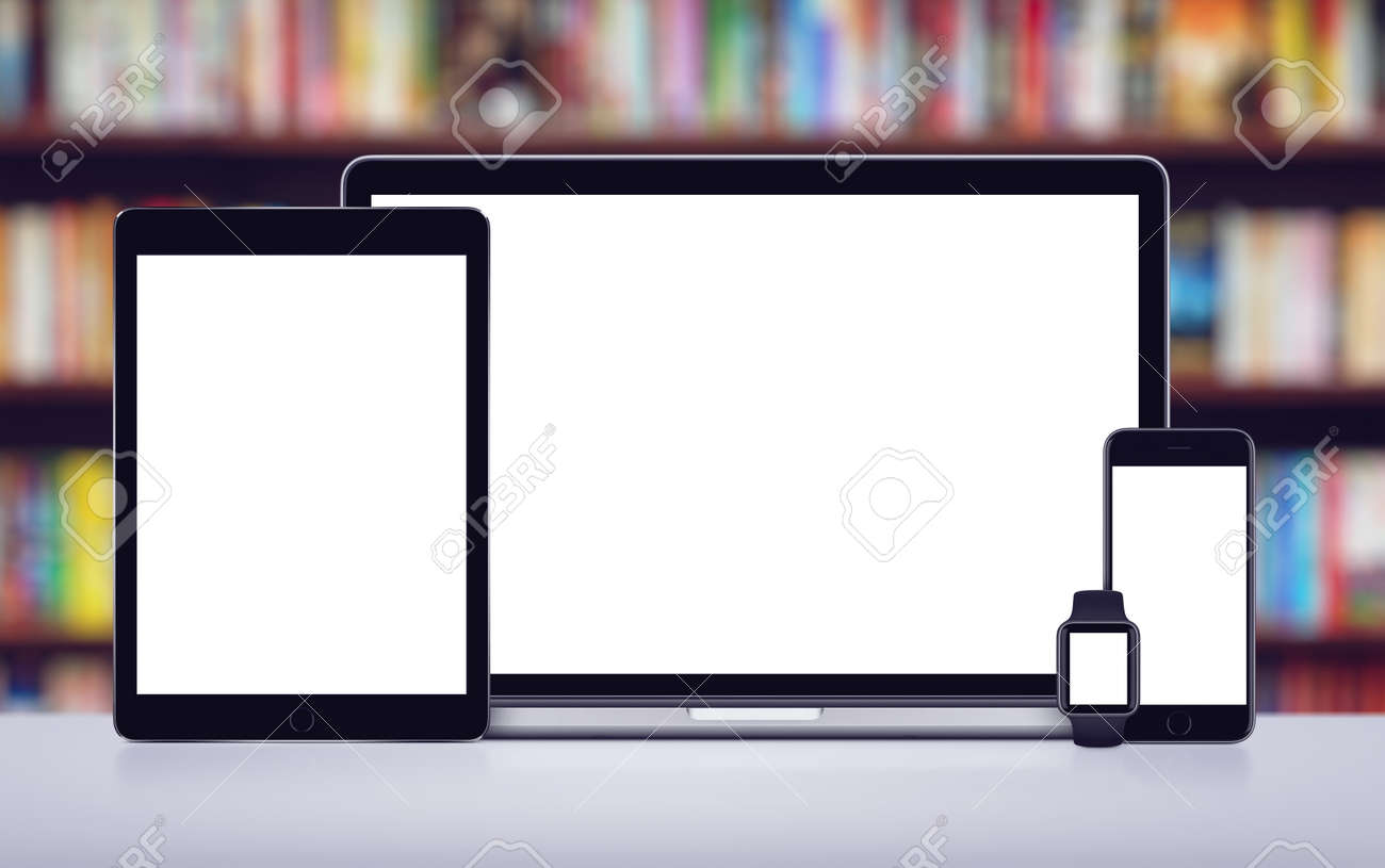 open laptop smartphone tablet pc and smartwatch template for