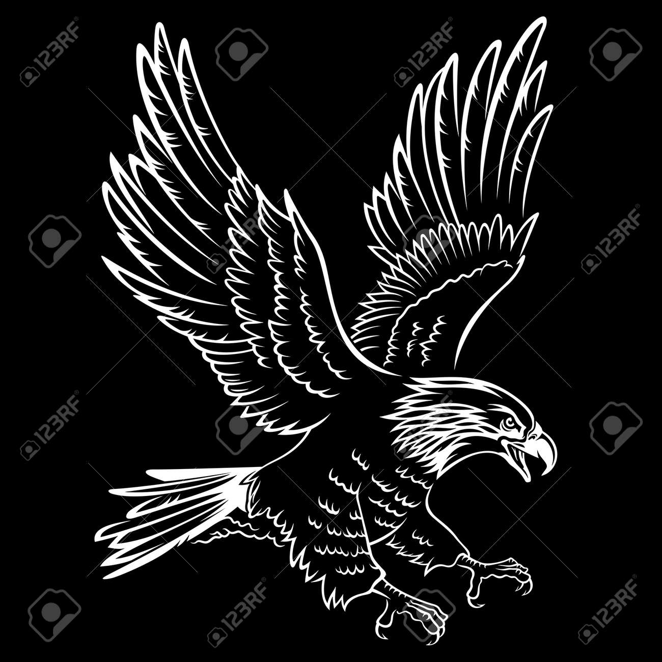 Bald Eagle Silhouette Isolated On Black This Vector Illustration