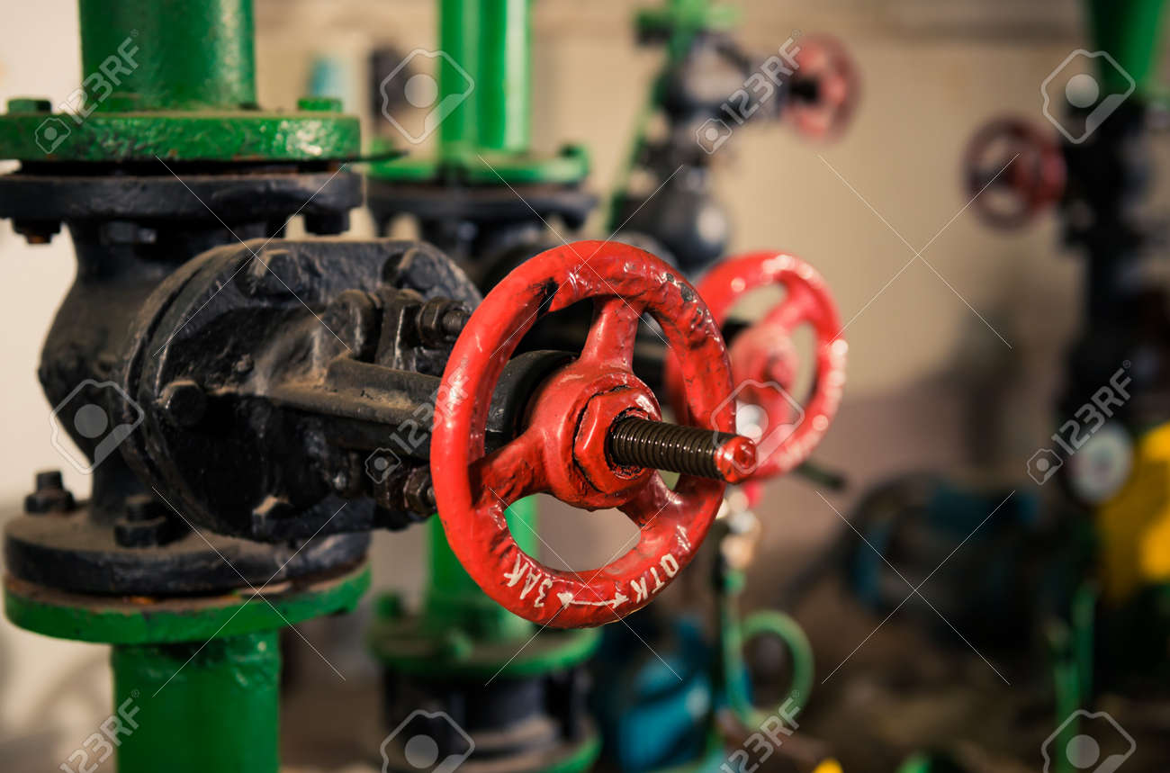 water supply pipes with red valves - 116678589 water supply pipes with red valves - 116678589
