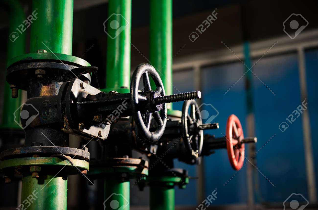 water supply pipes with red valves - 116678591 water supply pipes with red valves - 116678591