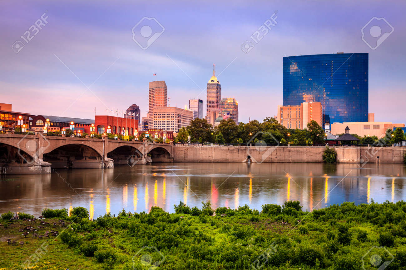 Indianapolis skyline and the White River at sunset - 32578544 Indianapolis skyline and the White River at sunset - 32578544