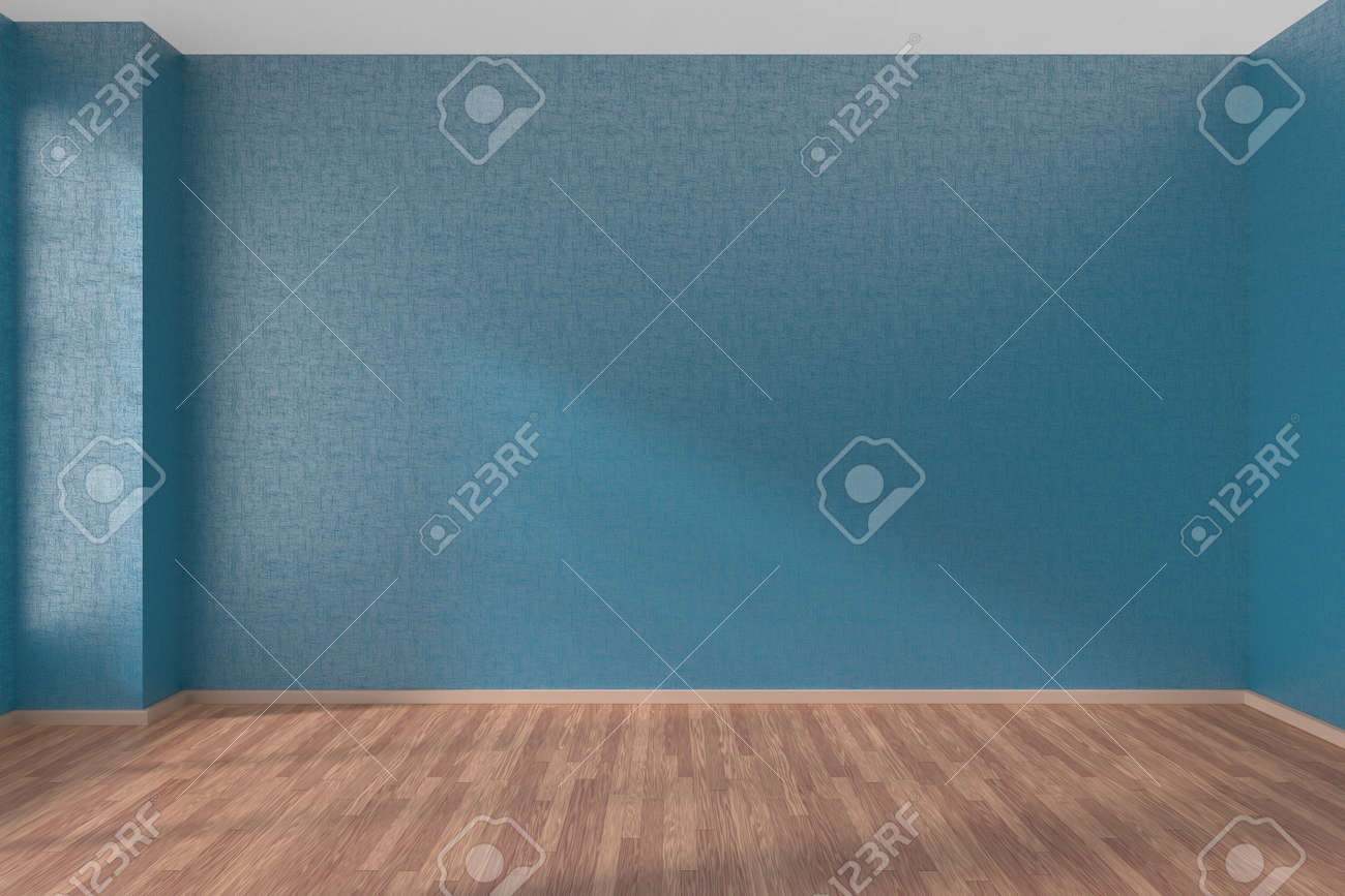 Empty room with blue walls and wooden parquet floor under sunlight through window, 3D illustration - 42347602 Empty room with blue walls and wooden parquet floor under sunlight through window, 3D illustration - 42347602