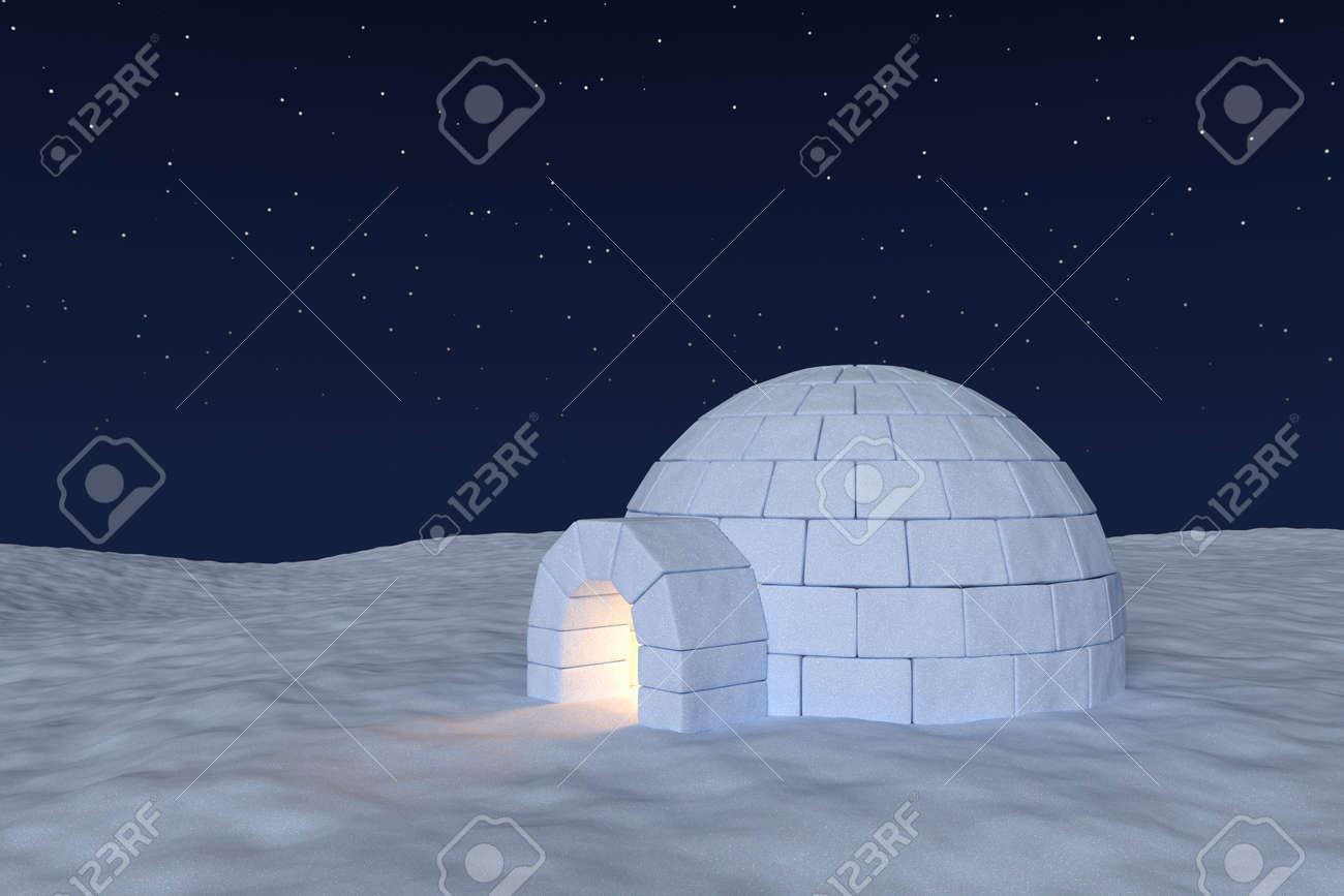 冬北の極雪の風景 エスキモーの家イグルー氷室光中夜明るい星と寒い夜北の空の下の雪原の表面に作られる雪で温かみのあります の写真素材 画像素材 Image