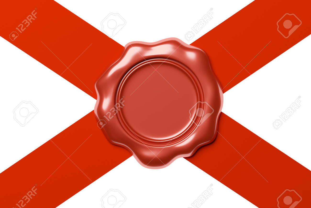 赤のシーリング ワックス シール スタンプ赤いリボン斜めの十字白い背景 3 D イラストレーションの分離の記号なし の写真素材 画像素材 Image 56249777
