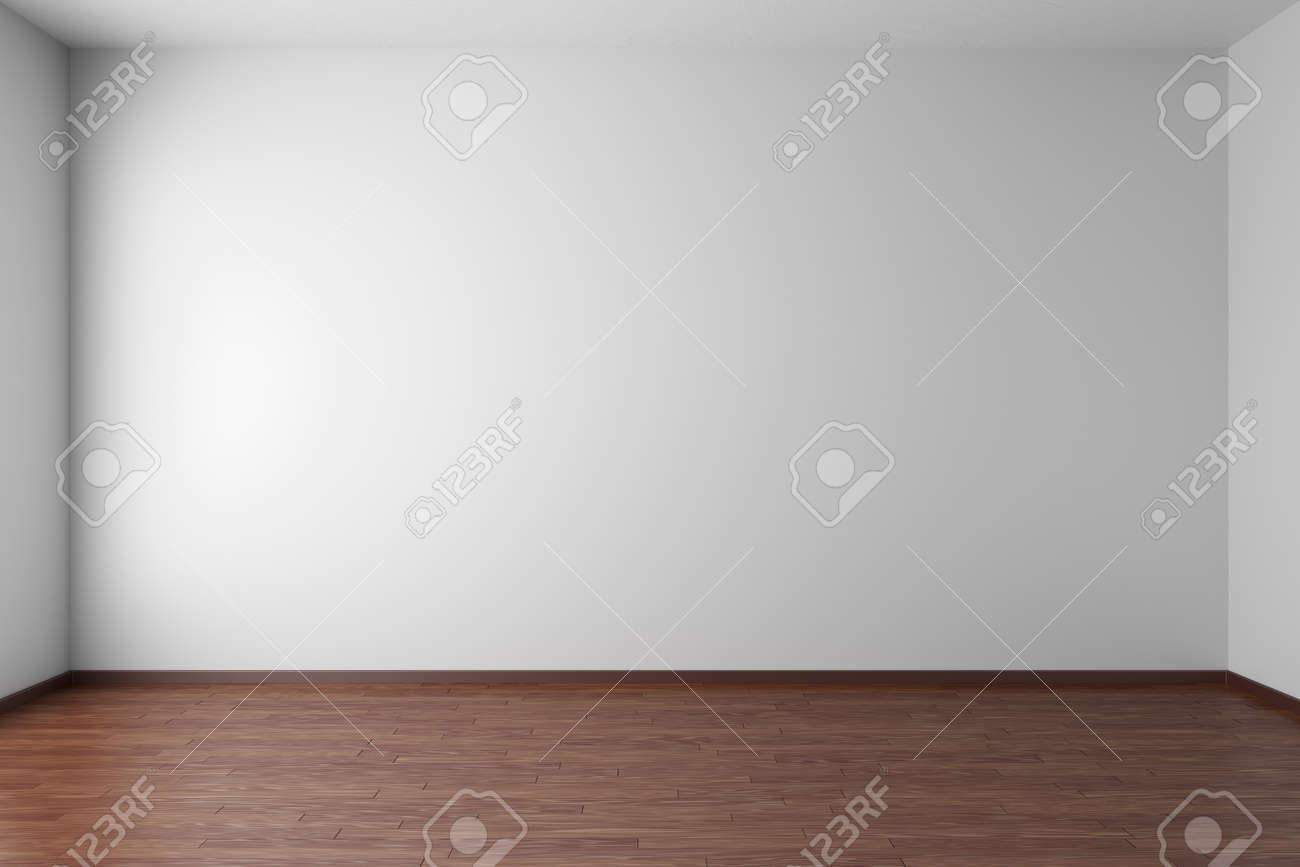 白い壁 ダークウッドの寄せ木細工の床と窓 コピー スペース 3 D イラストレーション シンプルなミニマルなインテリア建築背景からソフト スカイライトと空の部屋 の写真素材 画像素材 Image