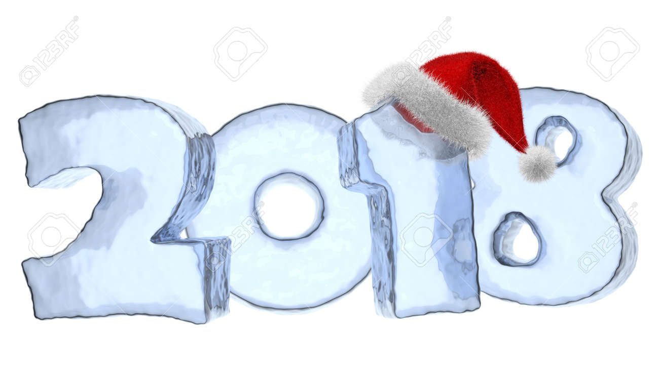 2018 new year sign text written with numbers made of blue ice