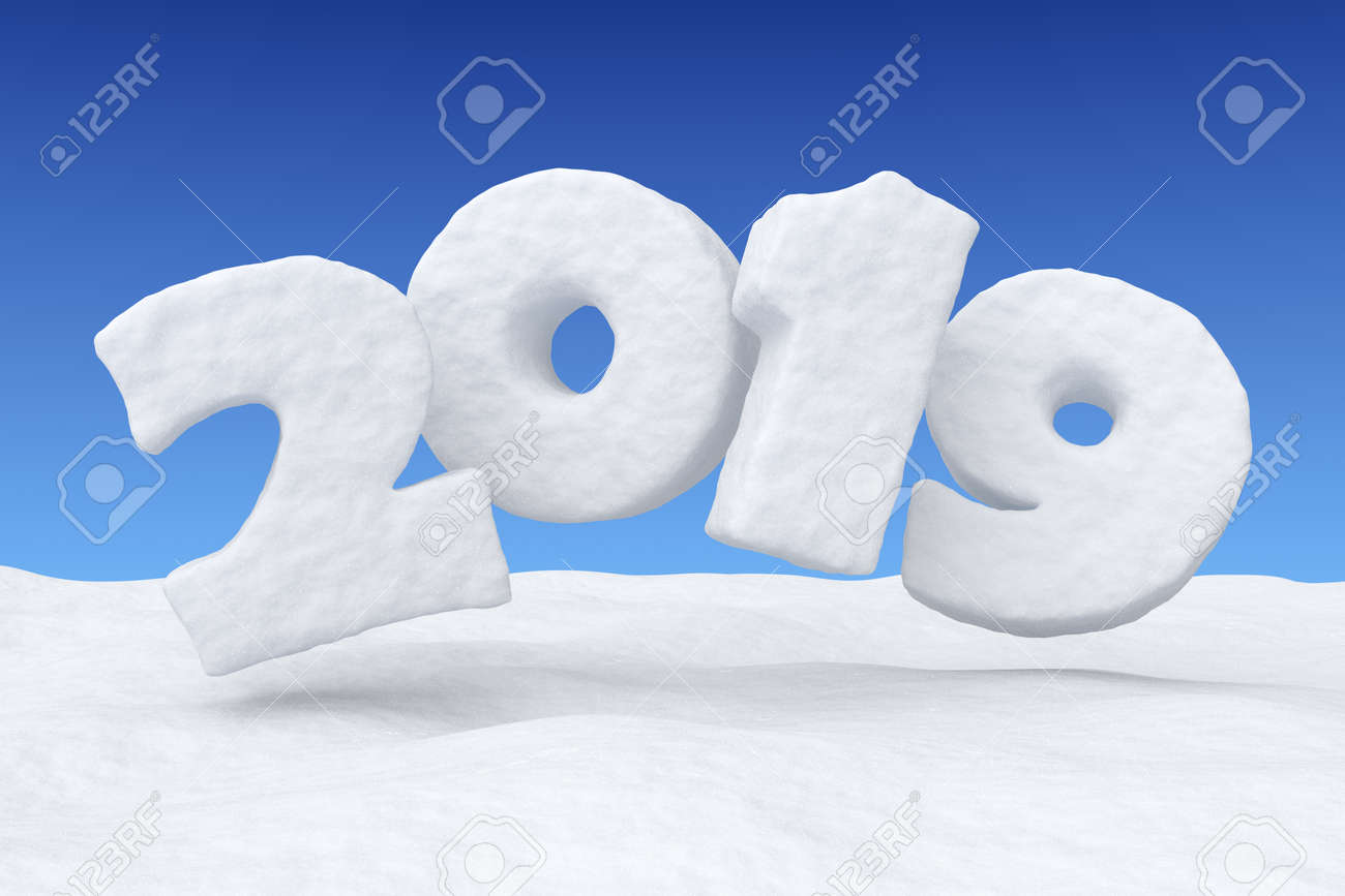 2019 new year sign text written with numbers made of snow over snow