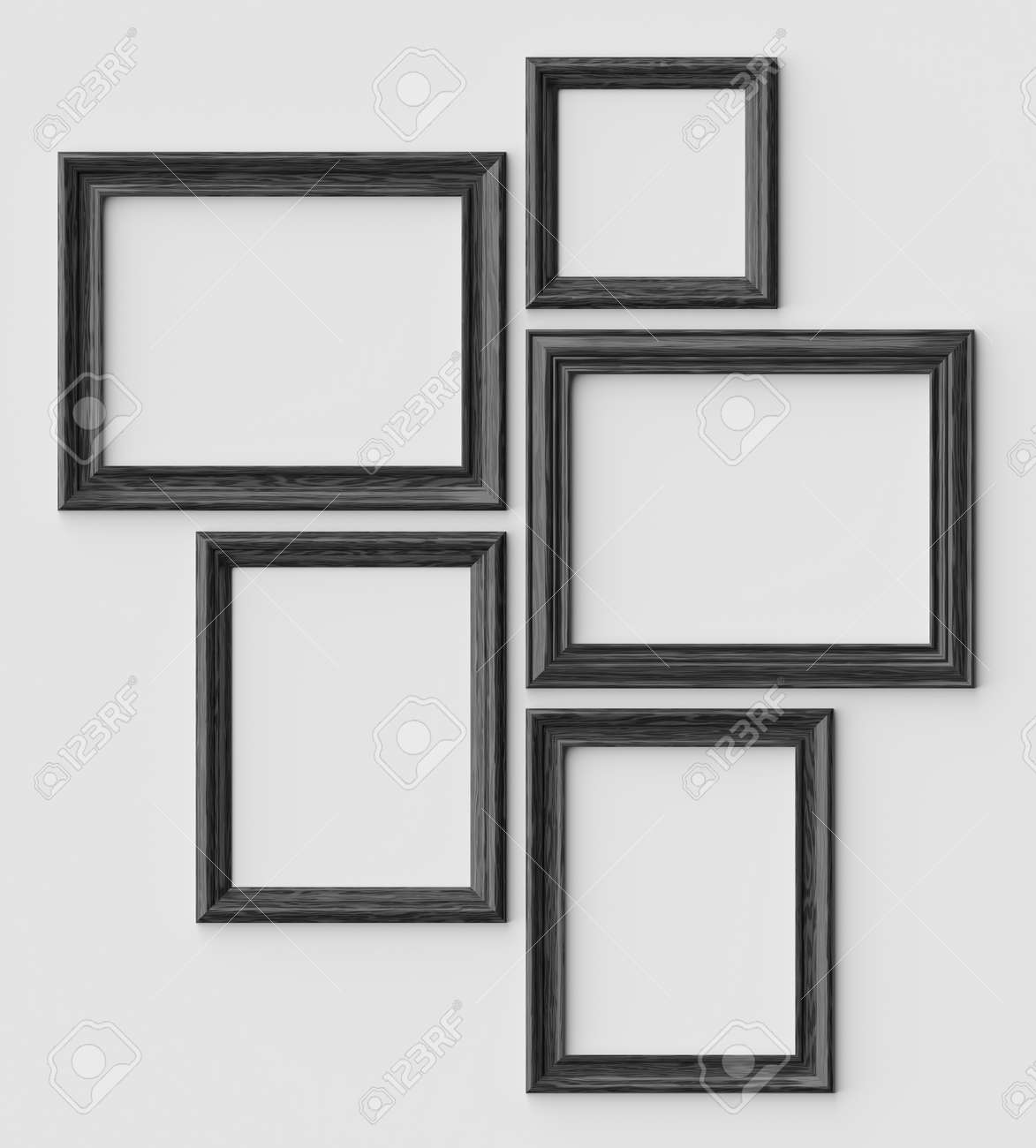 Black Wood Blank Picture Or Photo Frames On White Wall With Shadows Stock Photo Picture And Royalty Free Image Image 125471974