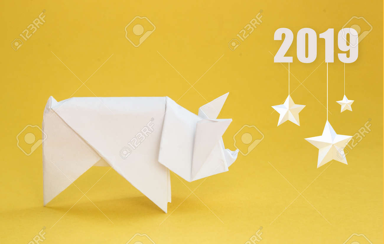 Chinese Zodiac Sign Year Of Pig Yellow Paper Cut Pig Origami