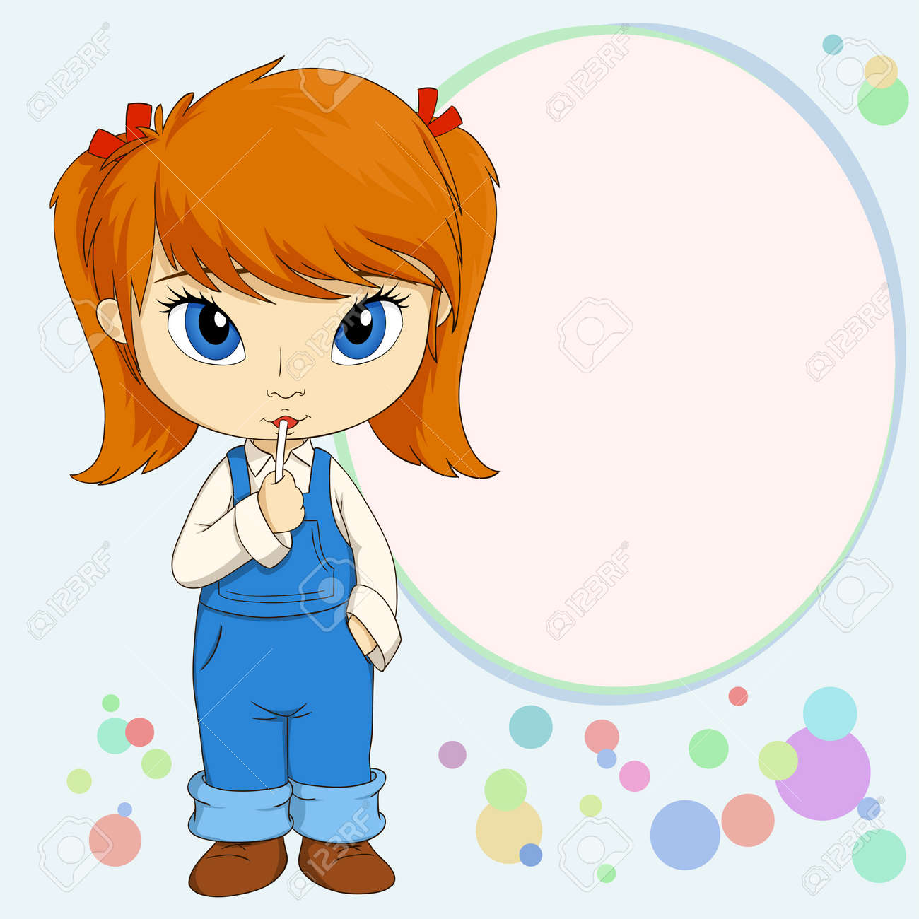 かわいい小さな国の女の子は キャンディーの側に立ってのベクトル イラスト のイラスト素材 ベクタ Image